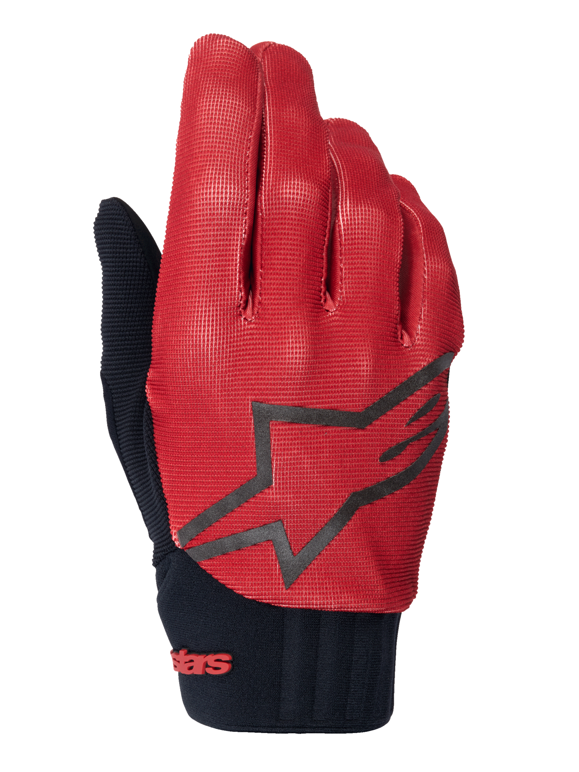 Guanti Alpinestars A-Dura, guanti da ciclismo MTB, arancione scuro e nero, parte superiore con trama a griglia, grande logo a stella nero, polsino in neoprene nero con marchio rosso, progettati per aderenza e prestazioni in mountain bike