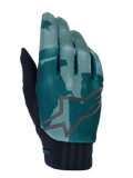Guanti Alpinestars A-Dura, guanti da mountain bike MTB, Green Camo, motivo mimetico verde acqua e verde scuro con un grande logo a stella grigio, polsino in neoprene a costine nero, abbigliamento tecnico per ciclismo fuoristrada