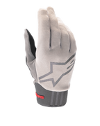 Guanti Alpinestars A-Dura, guanti da mountain bike, grigio chiaro e antracite, con un grande logo a stella sul dorso, marchio Alpinestars rosso sul polsino in neoprene, parte superiore in tessuto elasticizzato testurizzato e design ergonomico per il ciclismo fuoristrada