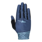 Alpinestars Guanti Stella Alderex Pro da donna, Mid Blue, guanti da ciclismo MTB e off-road, vista dall'alto con rete elastica traspirante, logo azzurro chiaro, motivo astratto sul polsino e inserto in spugna nera sul pollice