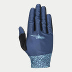 Guanti Alpinestars Stella Alderex Pro, guanti da MTB da donna, blu, con dorso testurizzato blu scuro e logo a stella azzurro, polsino azzurro a fantasia e patch nera sul pollice, progettati per il ciclismo fuoristrada
