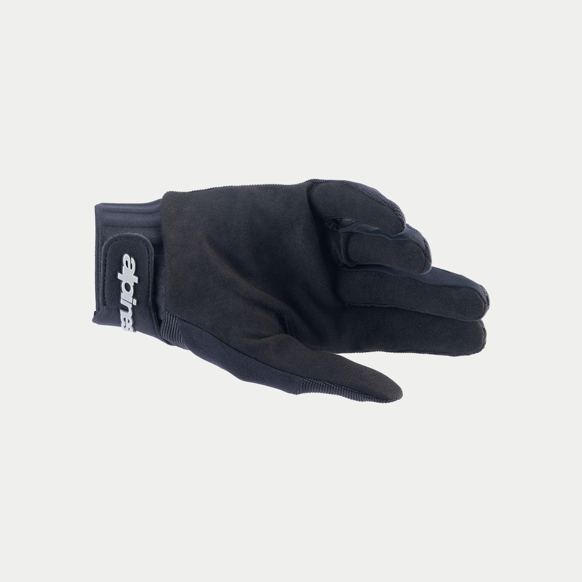 Guanti Alpinestars Stella A-Dura, guanti da ciclismo da donna, nero, con palmo in camoscio sintetico resistente, polsino in neoprene con chiusura a strappo e logo Alpinestars bianco.
