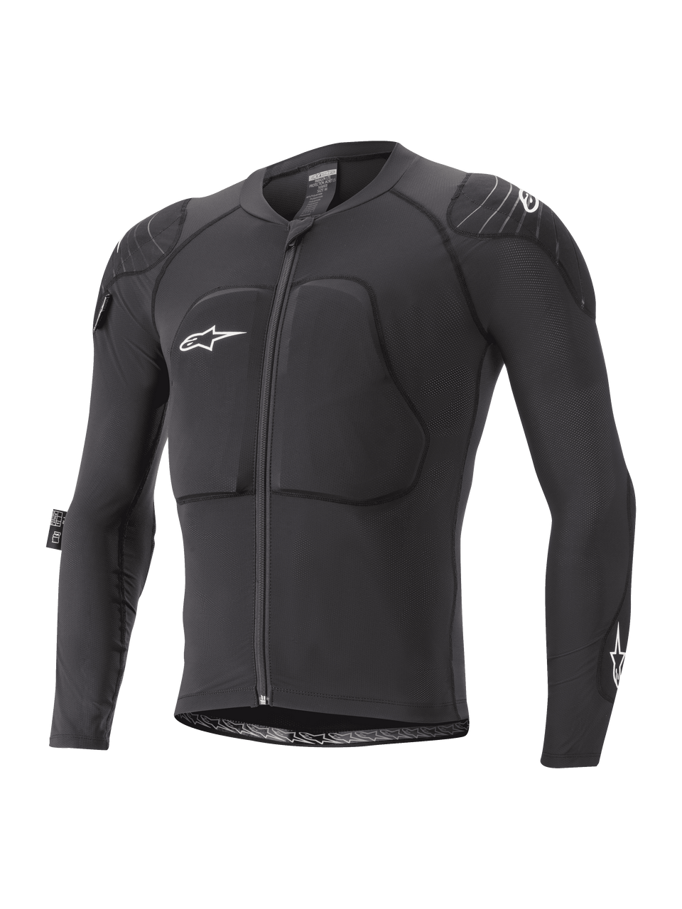Alpinestars Youth Paragon Lite Protection Jacket, giacca protettiva MTB a maniche lunghe, nera con loghi bianchi, zip frontale, protezioni imbottite su petto e spalle, maniche in mesh traspirante, design leggero e flessibile per mountain bike per ragazzi