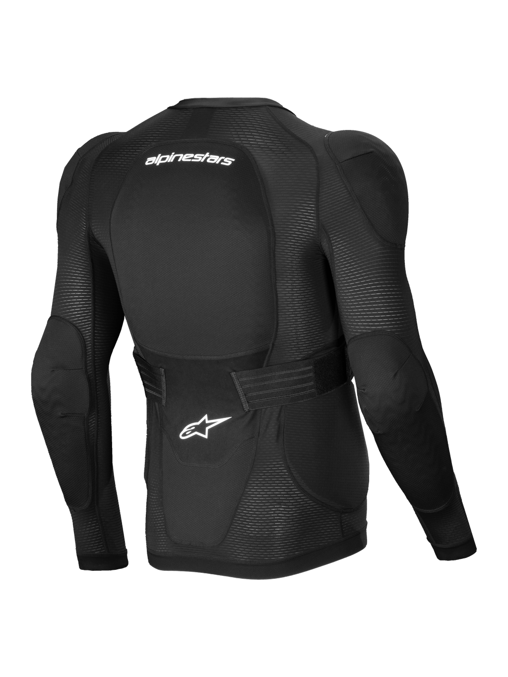 Alpinestars Giacca Protettiva A-Impact Plasma, giacca protettiva MTB a maniche lunghe da uomo, nera e bianca, protezione posteriore e per le spalle Nucleon Plasma certificata CE livello 2, vista posteriore con mesh elasticizzato traspirante e cintura in vita regolabile