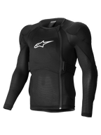 Alpinestars Giacca Protettiva A-Impact Plasma, giacca protettiva MTB a maniche lunghe, nera con logo bianco, con protettori Nucleon Plasma certificati CE livello 2 e struttura in mesh elasticizzato e traspirante