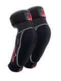 Alpinestars Vector Elbow Protectors, protezioni per gomiti da MTB, nero antracite e rosso, paio di protezioni con bordini grigi, logo a stella rosso e marchio Vector, cinghie regolabili e vestibilità ergonomica a compressione