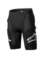 Alpinestars A-Impact Plasma Protection Shorts, pantaloncini protettivi da mountain bike, neri, imbottiture integrate per fianchi e cosce, pannelli a coste testurizzati, loghi bianchi, materiale elastico traspirante e aderente
