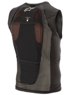Alpinestars Paragon Plus Protection Vest, nero, vista posteriore con costruzione in rete elasticizzata leggera, logo Astar bianco, icona compatibilità sacca idrica e paraschiena integrato CE Livello 1