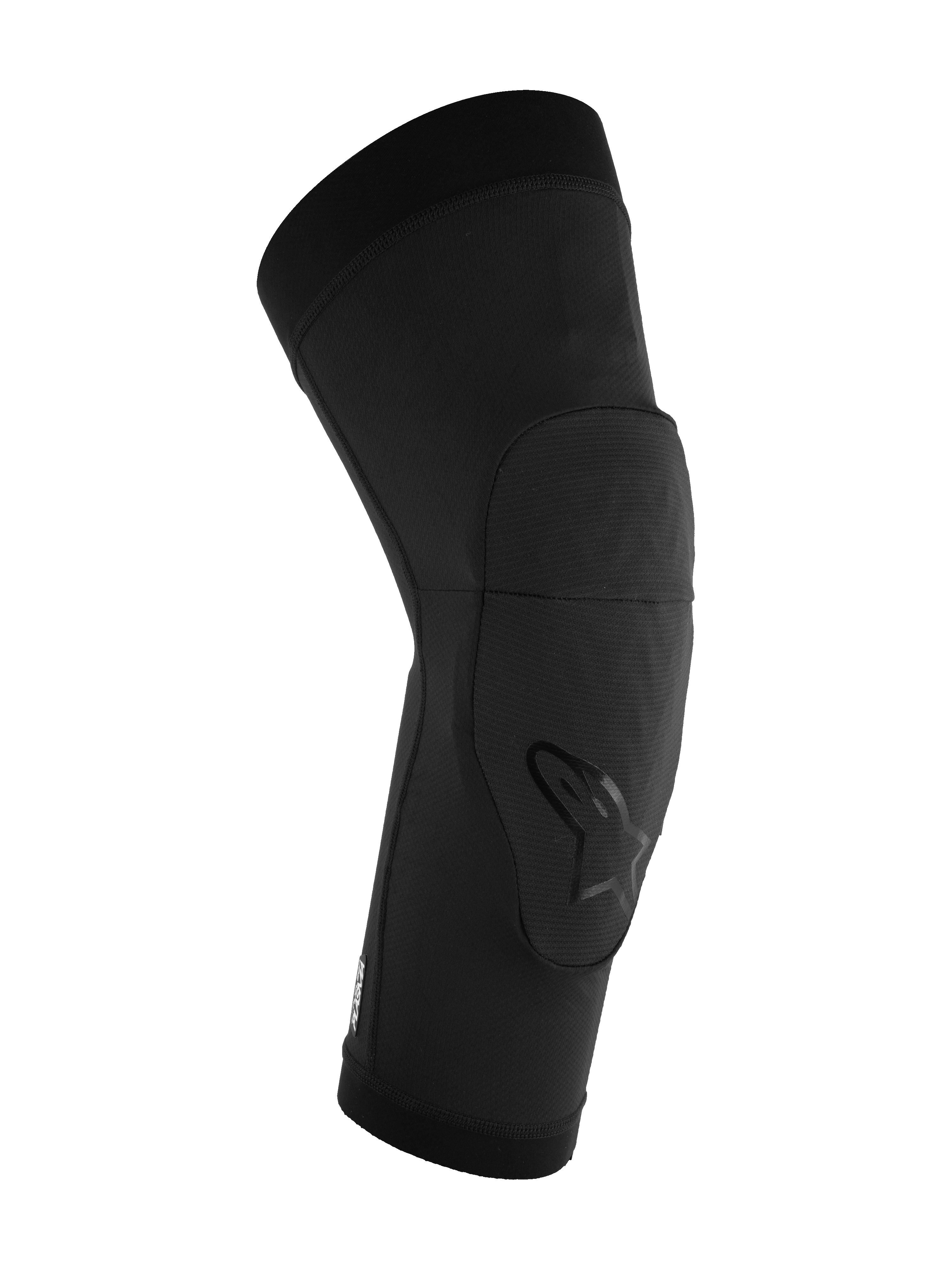 Alpinestars A-Motion Plasma Knee Sleeve, protezione per ginocchia MTB, nero, design ergonomico preformato con imbottitura Nucleon Plasma, tessuto in rete traspirante con logo Alpinestars sul ginocchio, protezione a infilare per mountain bike