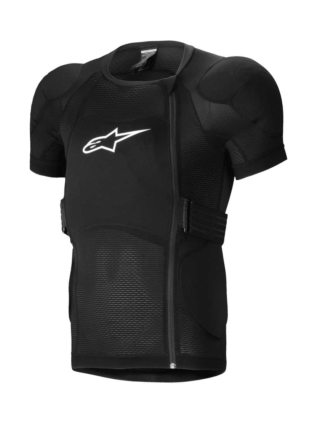 Alpinestars A-Impact Plasma Protection Jacket a maniche corte, giacca protettiva per MTB, nero, con spalle imbottite e protezione toracica, cerniera laterale sfalsata, tessuto in rete a costine traspirante e logo bianco sul petto