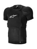 Alpinestars A-Impact Plasma Protection Jacket a maniche corte, giacca protettiva per MTB, nero, con spalle imbottite e protezione toracica, cerniera laterale sfalsata, tessuto in rete a costine traspirante e logo bianco sul petto