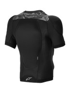 Alpinestars Giacca Protettiva A-Motion Plasma, giacca protettiva MTB a maniche corte, nero mimetico, vista posteriore con paraschiena Nucleon PLASMA certificato CE e costruzione in mesh elasticizzato
