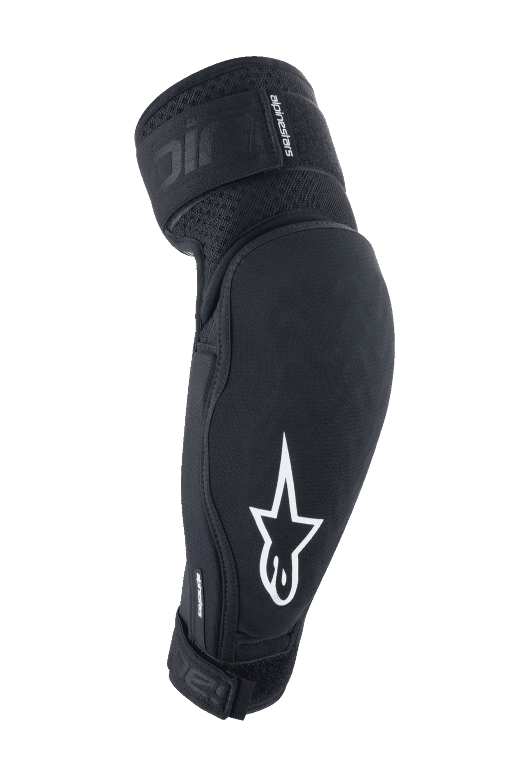 Alpinestars A-Impact Plasma Elite, gomitiere protettive, nero e bianco, attrezzatura per MTB con logo a stella bianco, tessuto traspirante testurizzato, cinghie regolabili con chiusura in Velcro, design ergonomico pre-curvato