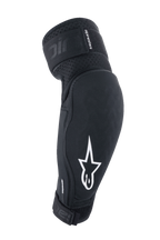 Alpinestars A-Impact Plasma Elite, gomitiere protettive, nero e bianco, attrezzatura per MTB con logo a stella bianco, tessuto traspirante testurizzato, cinghie regolabili con chiusura in Velcro, design ergonomico pre-curvato
