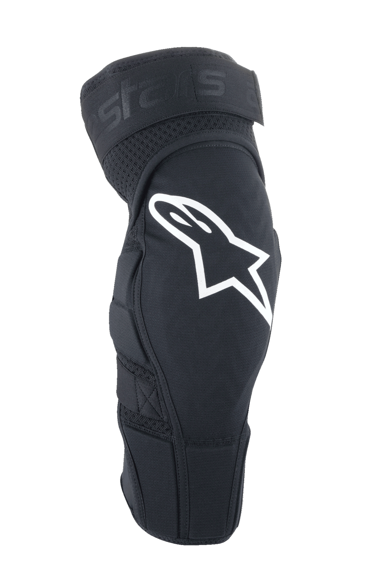 Alpinestars A-Impact Plasma Elite Knee Protector, ginocchiere da MTB, nero con logo Astar bianco, design ergonomico pre-curvato con mesh traspirante, chiusura a doppia cinghia regolabile