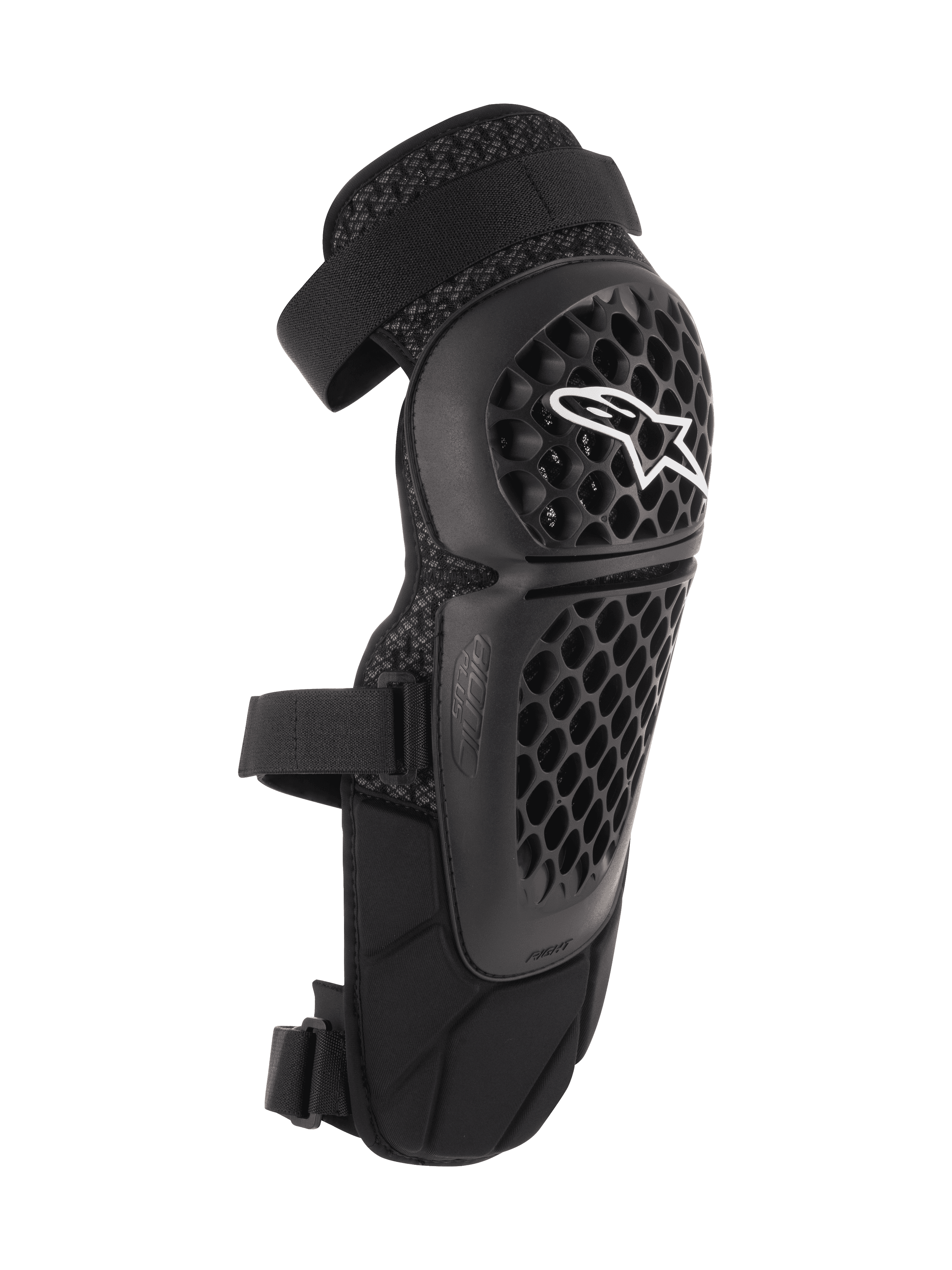 Alpinestars Bionic Plus Knee/Shin Protectors, protezioni ginocchio e tibia per fuoristrada e MTB, nero, con calotta traforata a nido d'ape e logo Alpinestars bianco, doppie cinghie regolabili, ventilazione in rete 3D e design ergonomico curvo