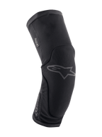 Alpinestars Paragon Plus, ginocchiere protettive per mountain bike, colore nero, design ergonomico curvo con mesh elasticizzato traspirante, modello slip-on, discreto logo Astar grigio sul davanti