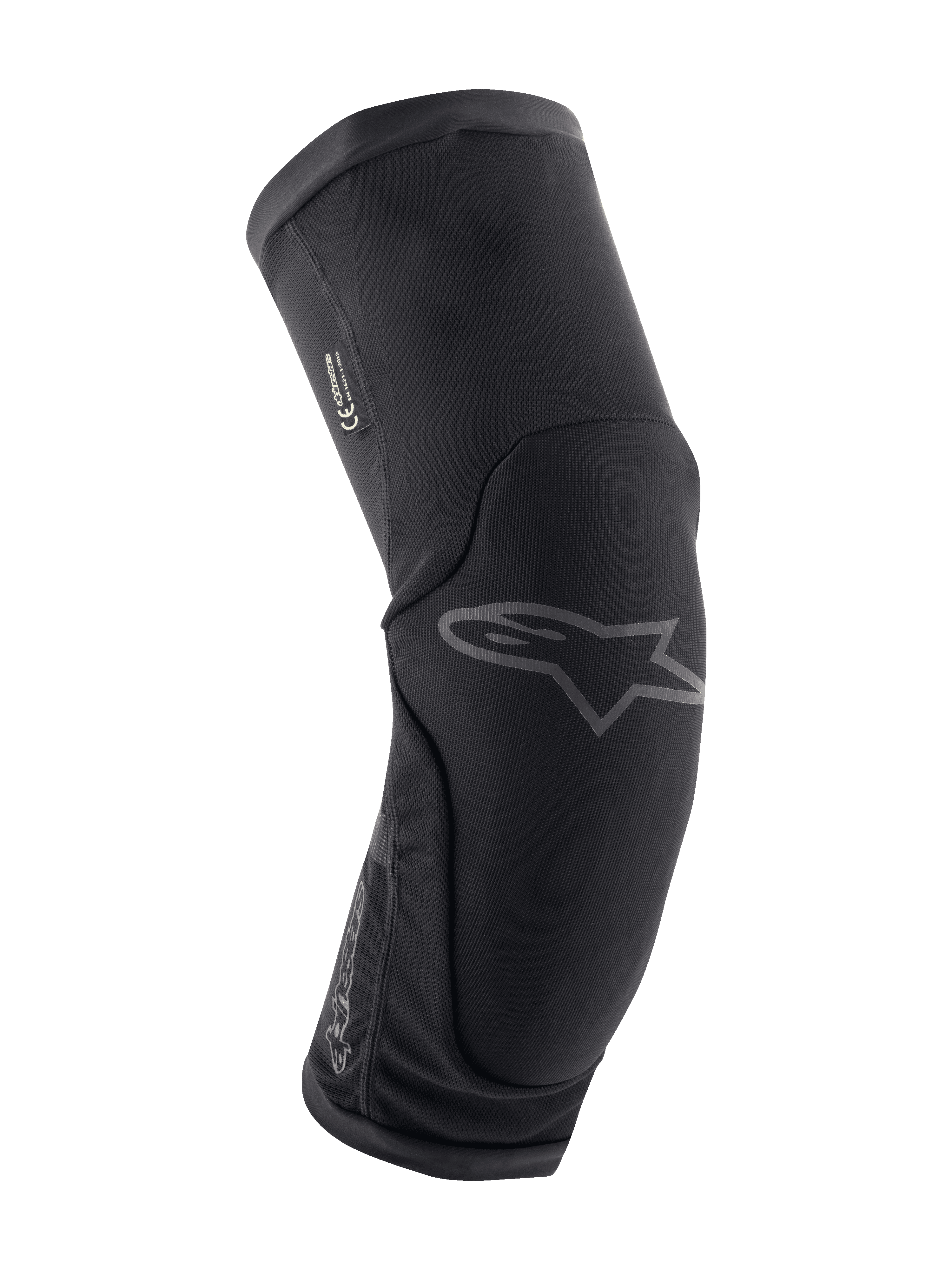 Alpinestars Paragon Plus, ginocchiere protettive per mountain bike, colore nero, design ergonomico curvo con mesh elasticizzato traspirante, modello slip-on, discreto logo Astar grigio sul davanti