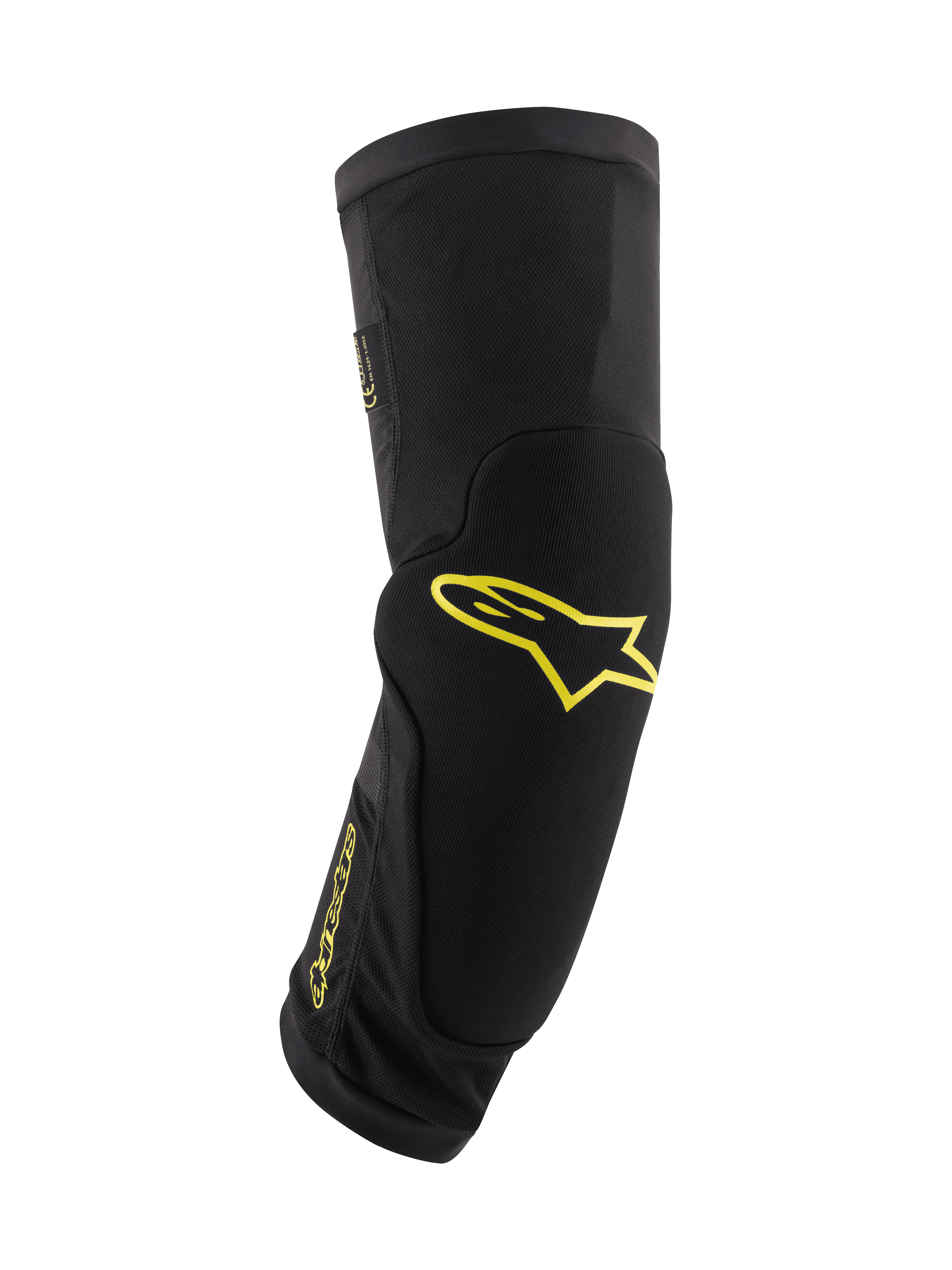 Alpinestars Paragon Plus Knee Protectors, ginocchiere da mountain bike, nero con loghi giallo acido, design tubolare a calza con imbottitura integrata, rete traspirante e tessuto testurizzato resistente