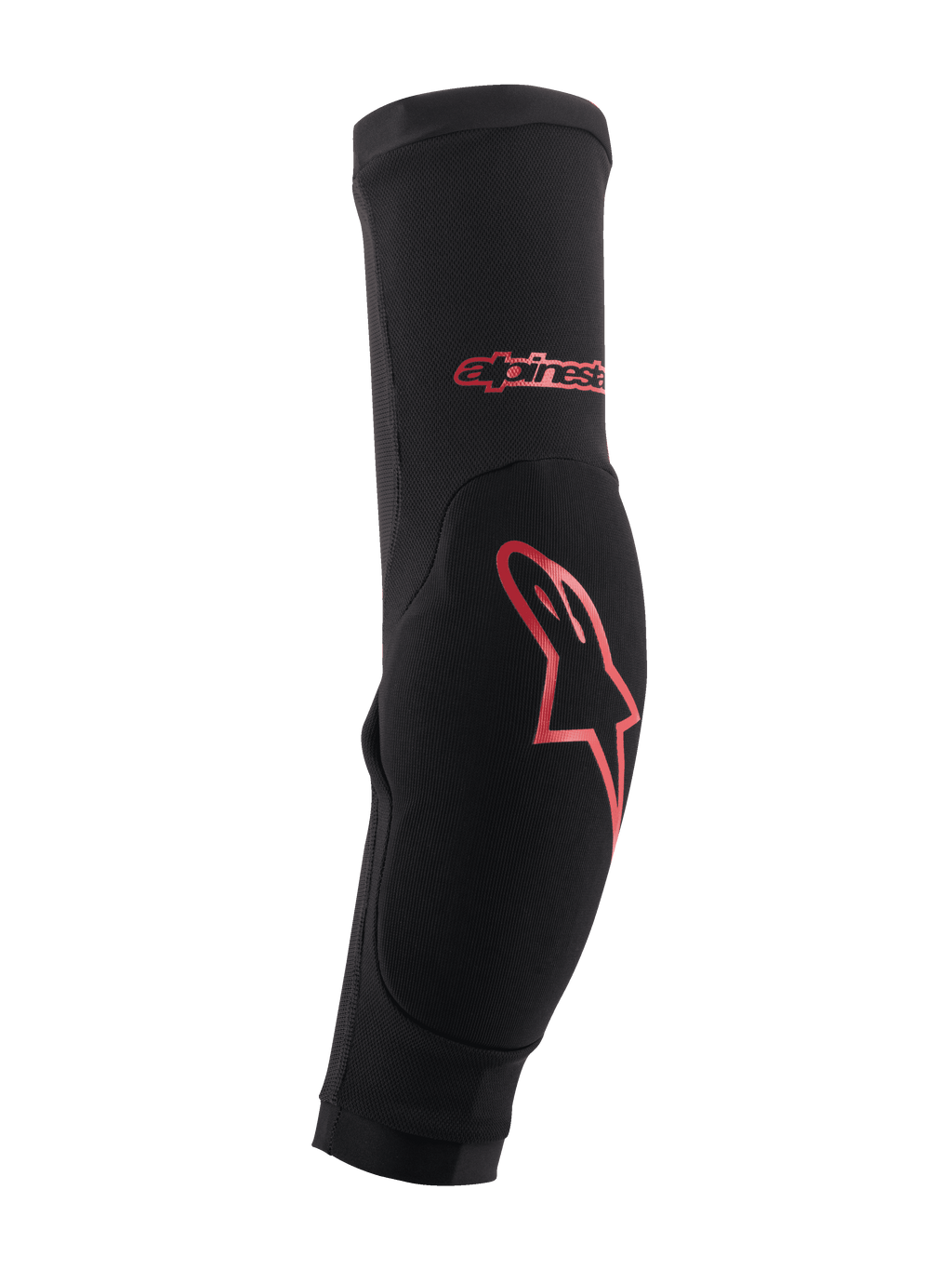 Alpinestars Paragon Plus, gomitiere protettive per mountain bike MTB, nere con logo rosso, manica slip-on aderente con imbottitura antiurto rinforzata e struttura in mesh traspirante