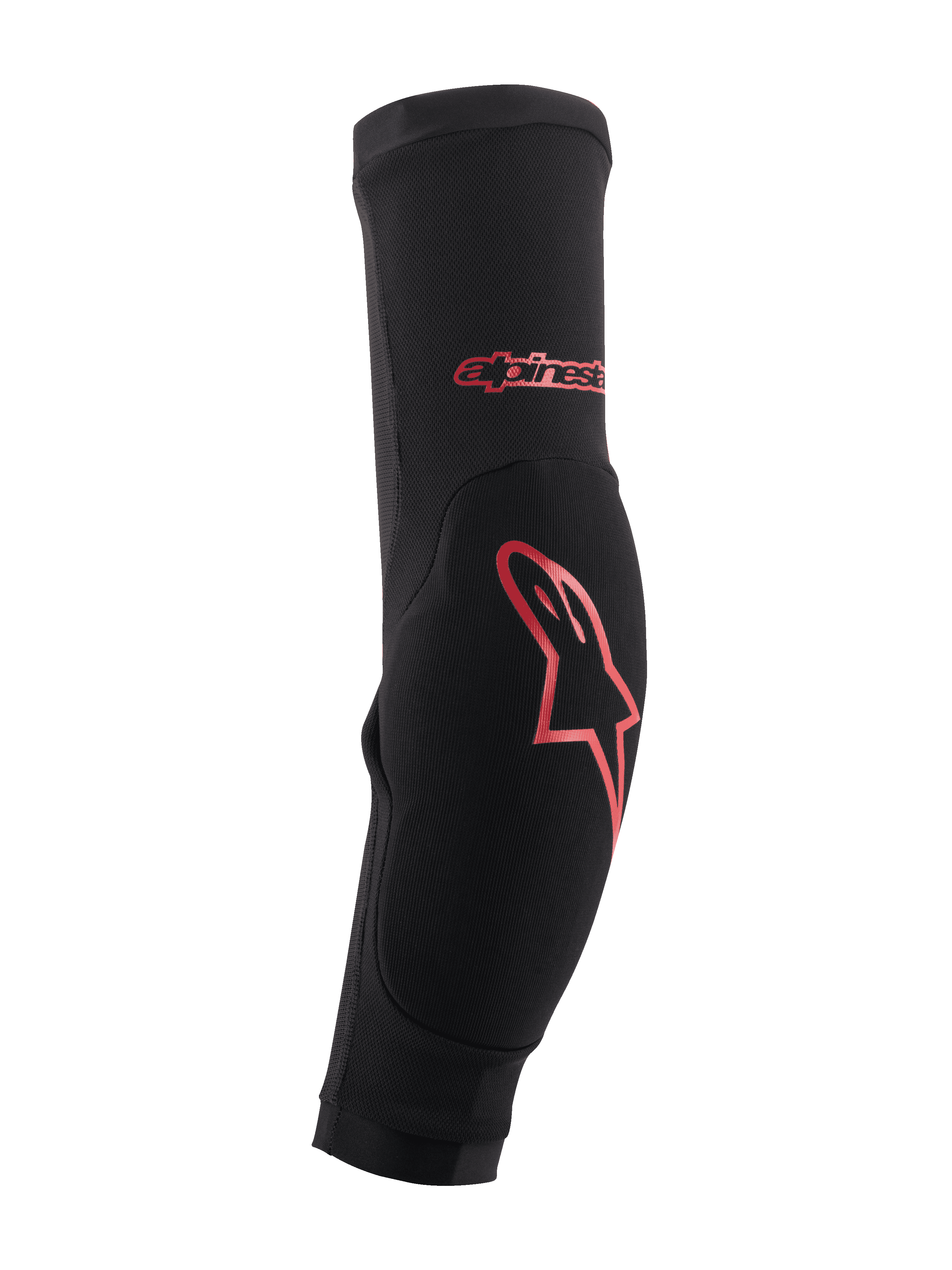 Alpinestars Paragon Plus, gomitiere protettive per mountain bike MTB, nere con logo rosso, manica slip-on aderente con imbottitura antiurto rinforzata e struttura in mesh traspirante