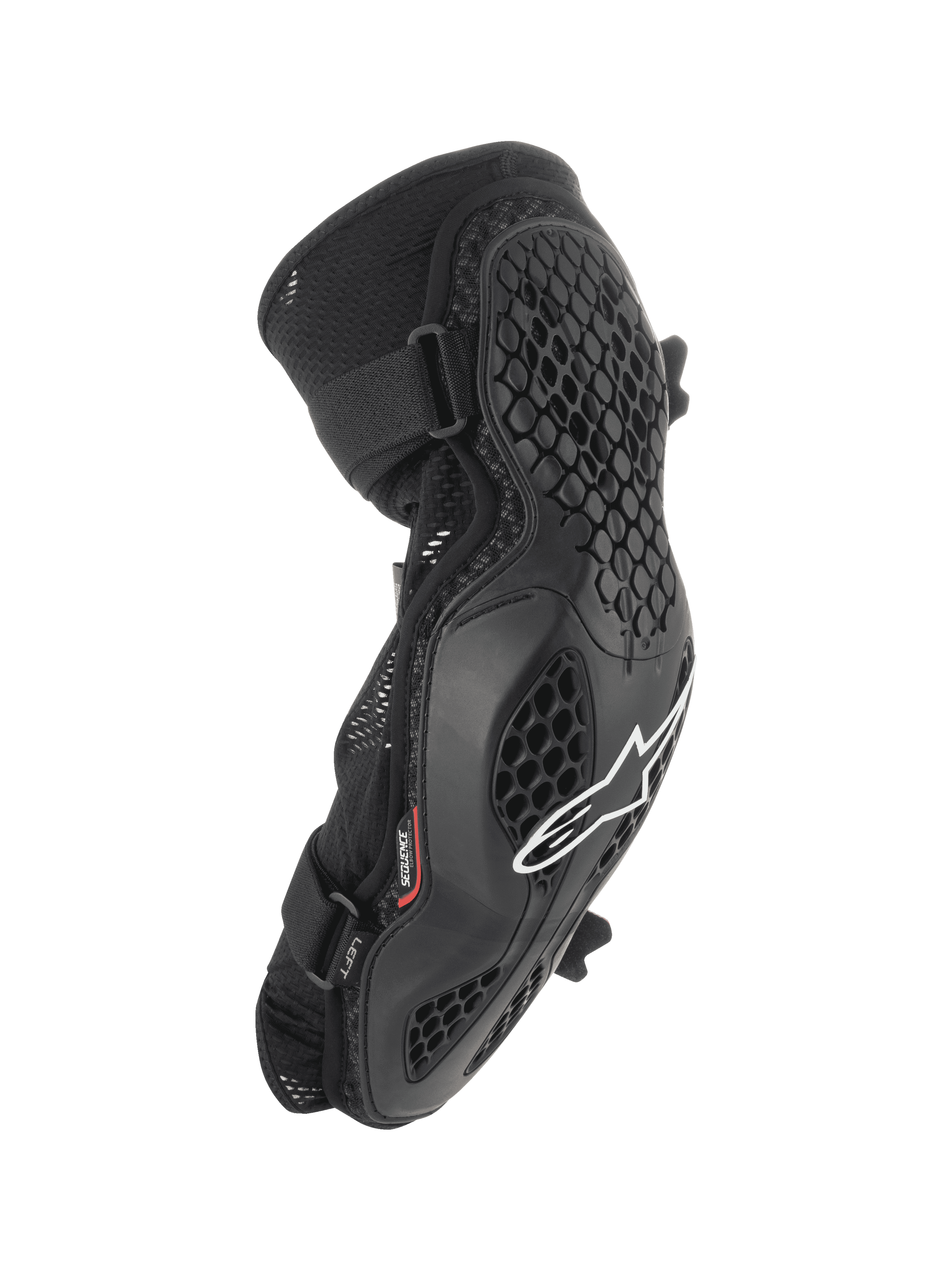 Alpinestars Bionic Pro, gomitiere da MTB, nere con logo bianco, struttura a griglia a nido d'ape, telaio in rete traspirante, doppie cinghie regolabili, design ergonomico per off-road e mountain bike