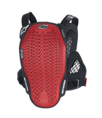 Alpinestars A-6 Plasma Chest Protector, vista posteriore, piastra dorsale Nucleon PLASMA rossa testurizzata con ali laterali nere e cinghie regolabili, equipaggiamento protettivo per MTB gravity in Nero Antracite Rosso