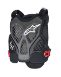 Alpinestars A-6 Plasma Chest Protector, protezione torace MTB, nero antracite e rosso, con logo a stella bianco, pannelli in rete a nido d'ape traforati per la ventilazione, fibbie laterali rosse e spalline regolabili, progettata per il fuori strada e la mountain bike gravity.