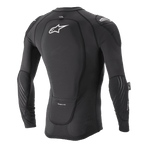 Giacca protettiva Alpinestars Paragon Lite a maniche lunghe, nero, vista posteriore con paraschiena integrato e logo Astar bianco, struttura in mesh traspirante con protezioni per gomiti e spalle, protezione MTB leggera.