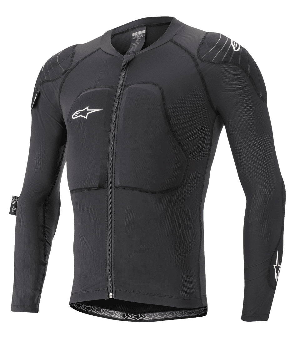 Alpinestars Paragon Lite Protection Jacket - Long Sleeve, protezione MTB, nero, costruzione in mesh traspirante con protezioni su petto e spalle, cerniera frontale, logo stella bianco sul petto, design leggero e aderente