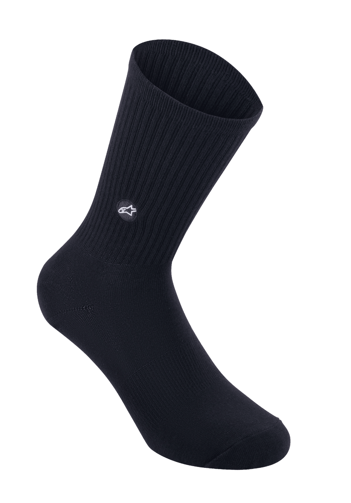 Alpinestars Alps Crew Socks, calzini da ciclismo, nero, polpaccio in maglia a coste con patch logo a stella ricamato, stile classico a gambaletto per MTB e ciclismo su strada