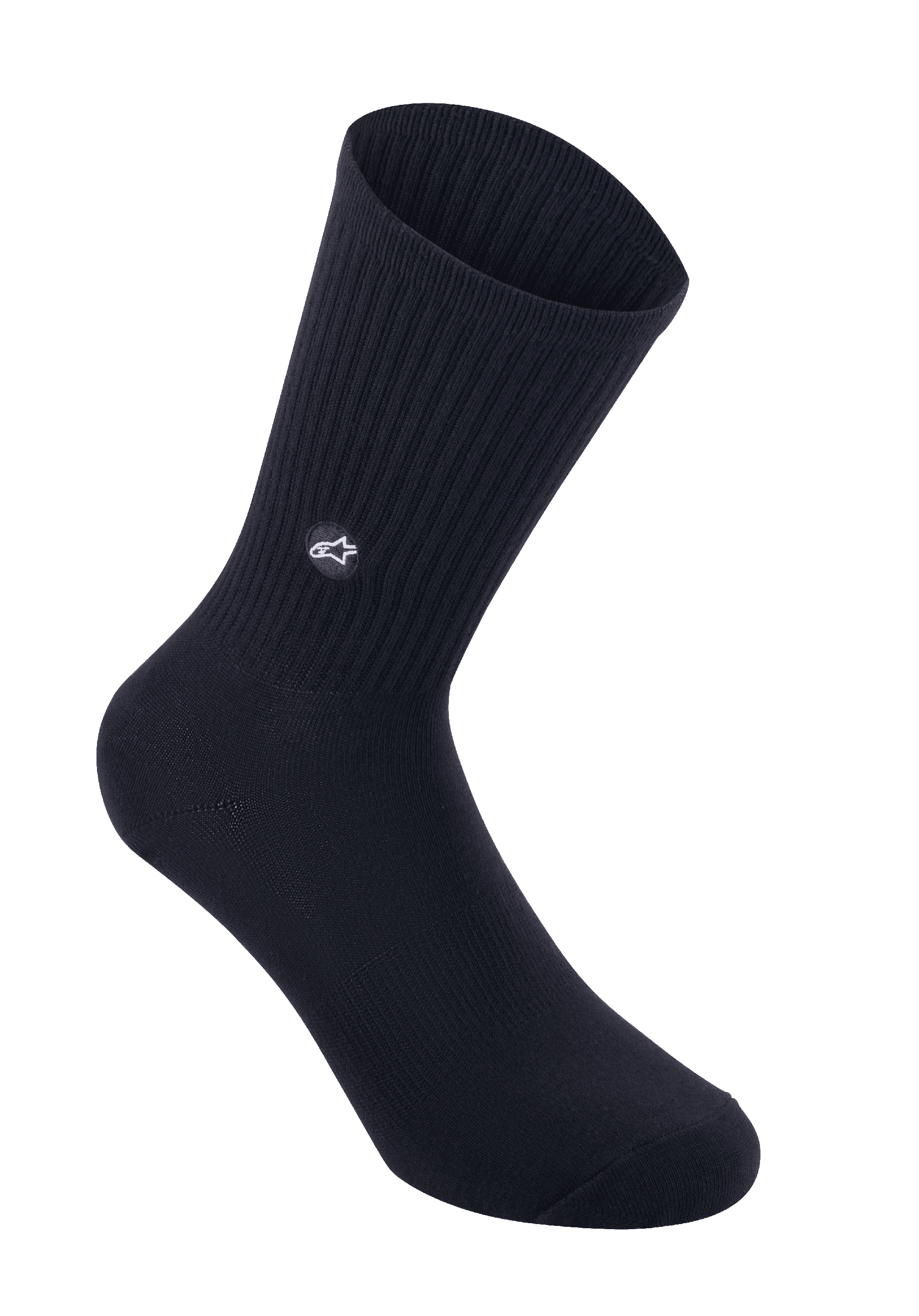 Alpinestars Alps Crew Socks, calzini da ciclismo, nero, polpaccio in maglia a coste con patch logo a stella ricamato, stile classico a gambaletto per MTB e ciclismo su strada