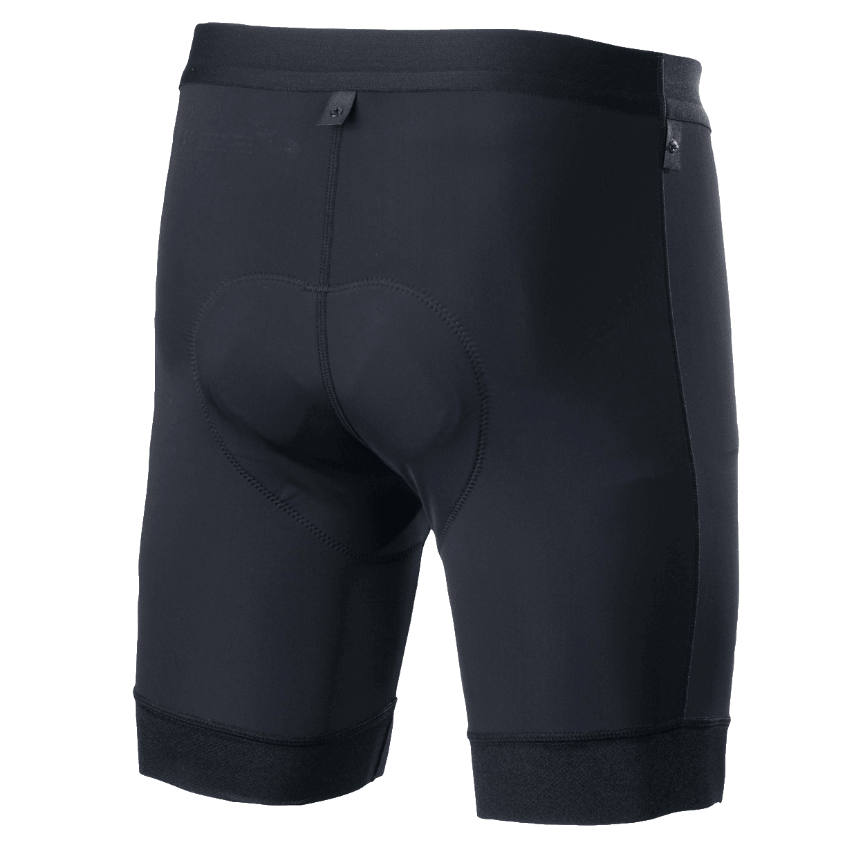 Alpinestars Alps Inner Shorts, pantaloncini con fondello per ciclismo, nero, vista posteriore con fondello imbottito integrato, fascia elastica in vita e vestibilità a compressione ergonomica per mountain bike
