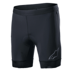 Alpinestars Alps Inner Shorts, pantaloncini intimi da ciclismo neri con zona seduta imbottita integrata, fascia elastica in vita, logo Astars riflettente sulla parte inferiore della gamba sinistra, tessuto sintetico elasticizzato per prestazioni e comfort traspirante
