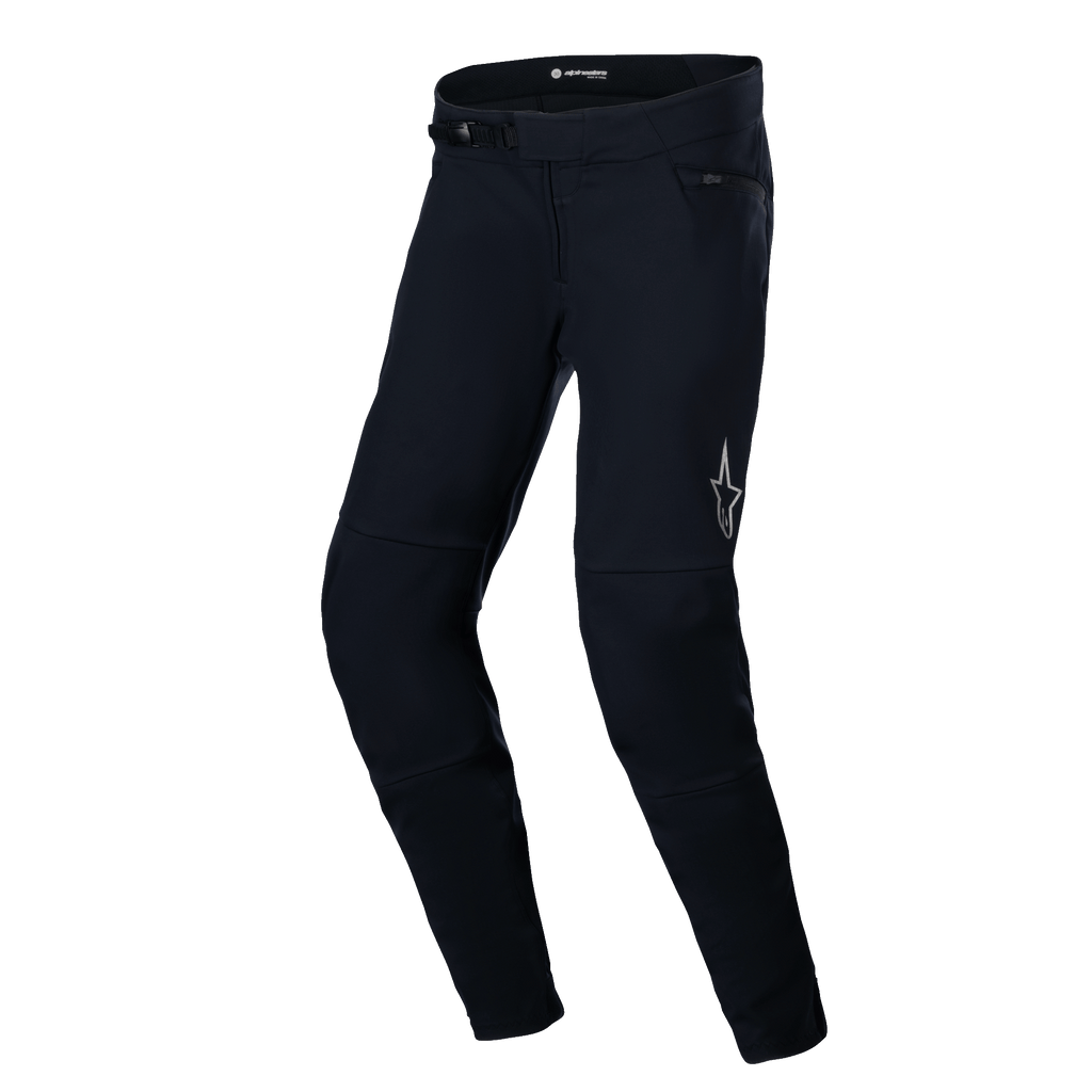 Alpinestars A-Dura Thermal Pant, pantaloni da mountain bike, nero, con robusto guscio in nylon, sistema di chiusura a cricchetto, logo a stella riflettente sulla coscia sinistra e forma anatomica pre-curvata per la guida off-road