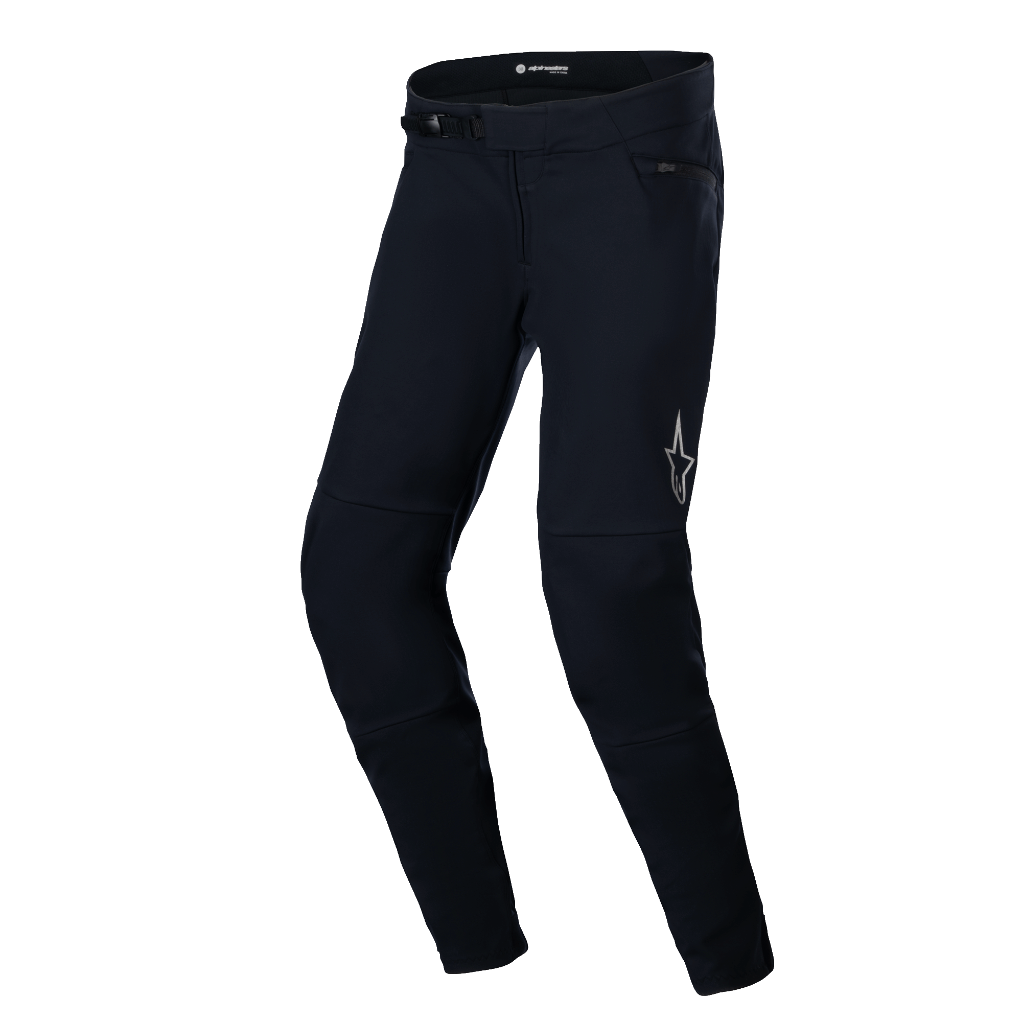 Alpinestars A-Dura Thermal Pant, pantaloni da mountain bike, nero, con robusto guscio in nylon, sistema di chiusura a cricchetto, logo a stella riflettente sulla coscia sinistra e forma anatomica pre-curvata per la guida off-road