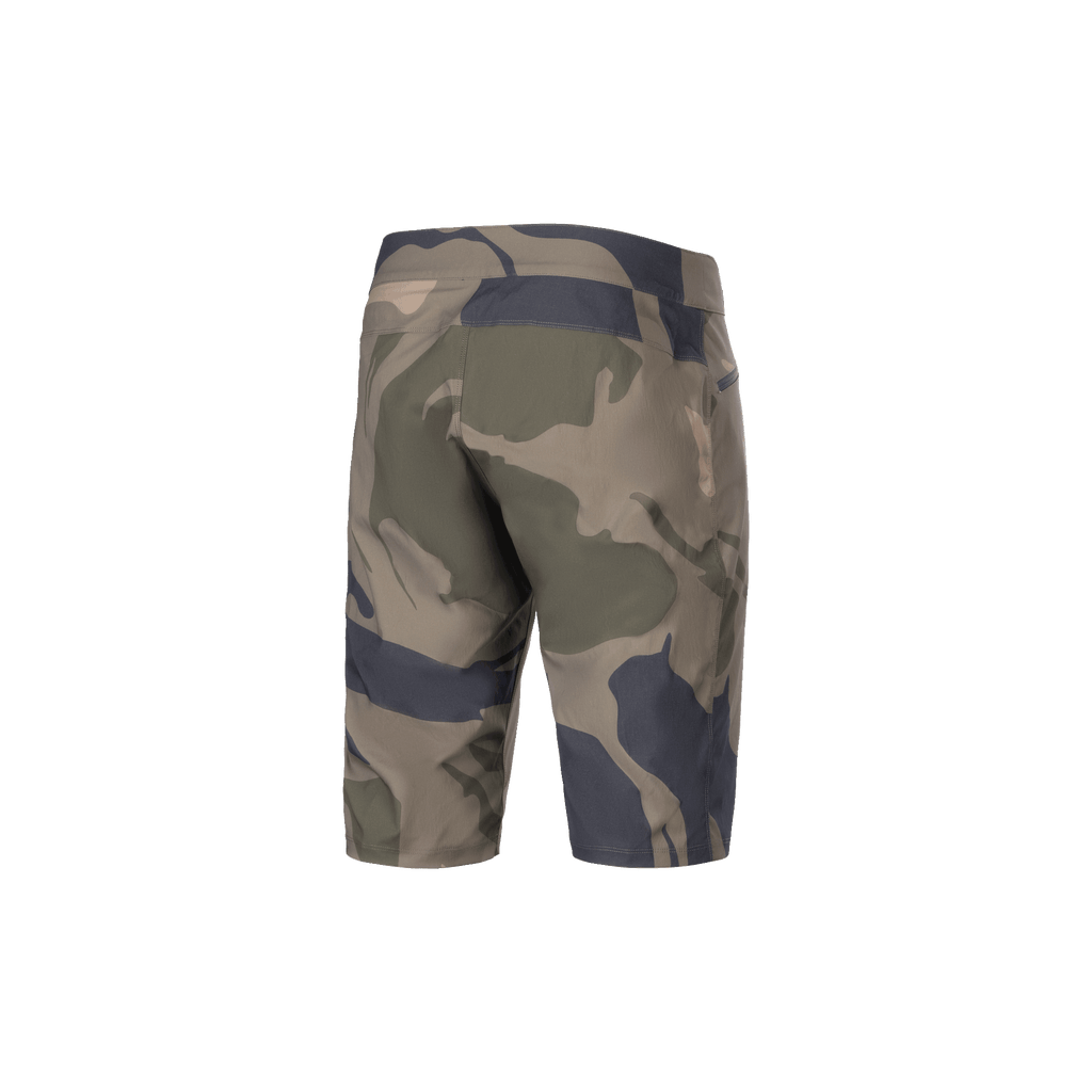 Alpinestars Pantaloncini A-Dura Camo Liner, pantaloncini MTB da uomo, camouflage e marrone, vista posteriore con tessuto elasticizzato in 2 direzioni e dettagli delle tasche con zip