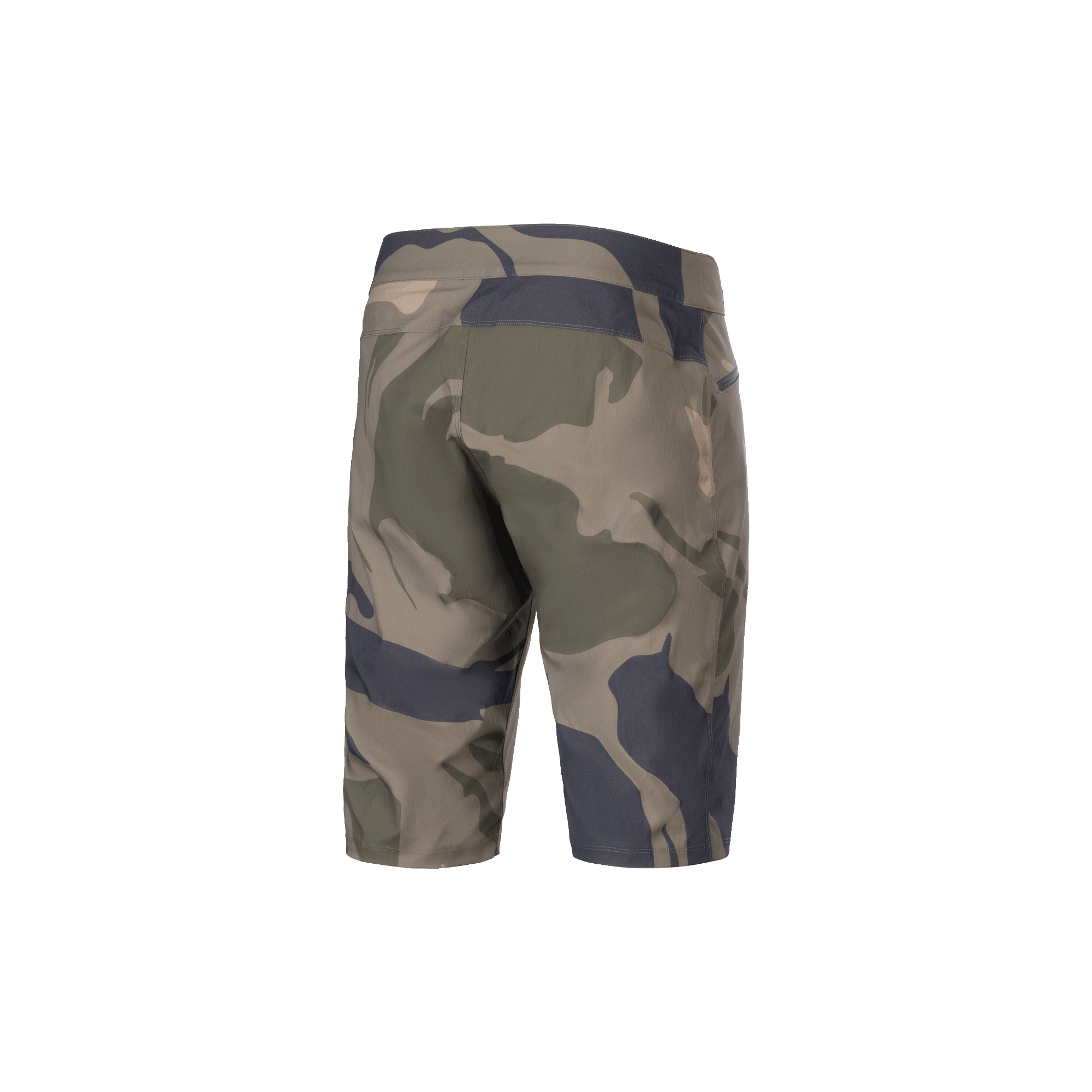 Alpinestars Pantaloncini A-Dura Camo Liner, pantaloncini MTB da uomo, camouflage e marrone, vista posteriore con tessuto elasticizzato in 2 direzioni e dettagli delle tasche con zip