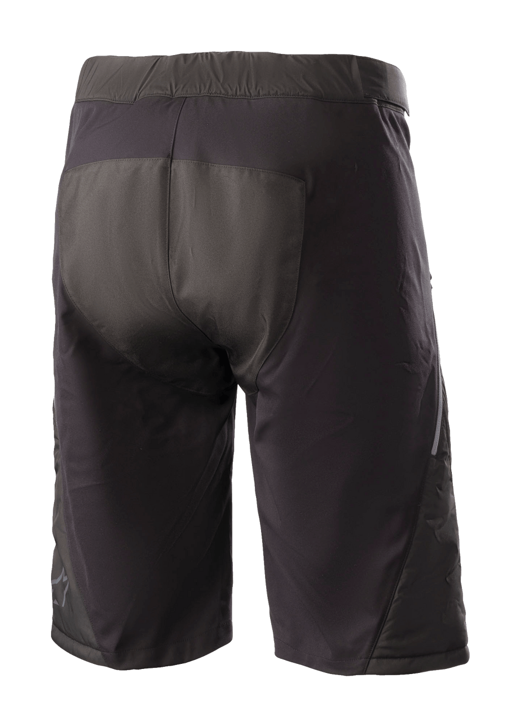 Alpinestars Denali 2 Shorts, pantaloncini da mountain bike, Black Grisaille, vista posteriore con zona seduta rinforzata e costruzione in tessuto resistente all'acqua per la guida fuoristrada