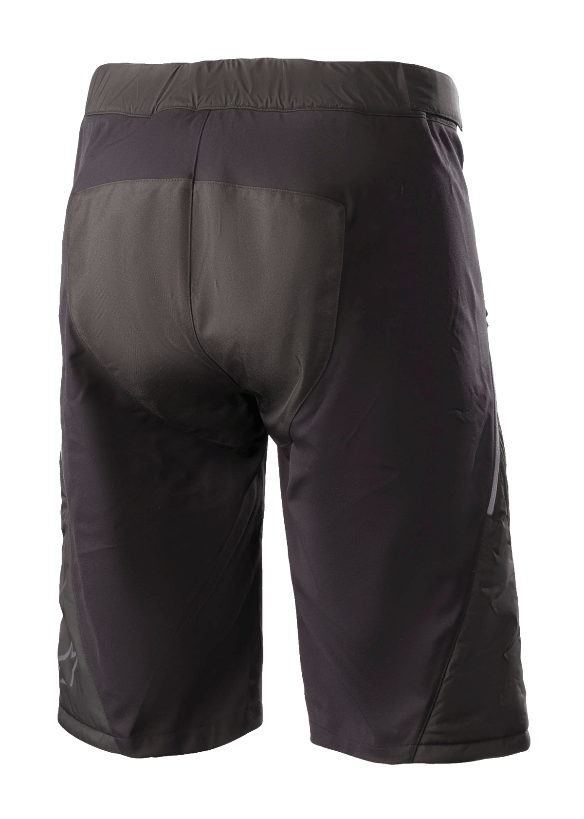 Alpinestars Denali 2 Shorts, pantaloncini da mountain bike, Black Grisaille, vista posteriore con zona seduta rinforzata e costruzione in tessuto resistente all'acqua per la guida fuoristrada