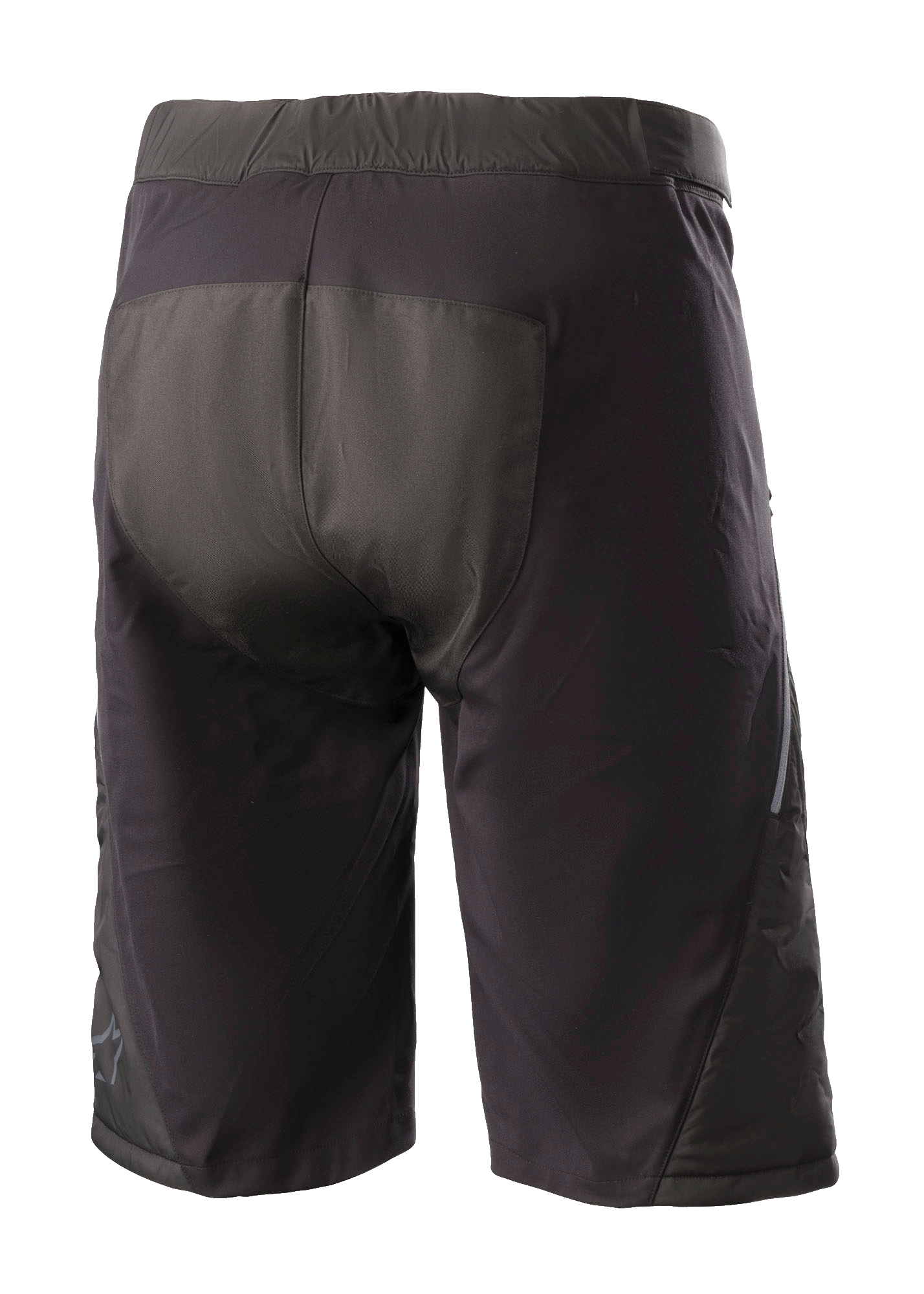 Alpinestars Denali 2 Shorts, pantaloncini da mountain bike, Black Grisaille, vista posteriore con zona seduta rinforzata e costruzione in tessuto resistente all'acqua per la guida fuoristrada
