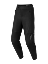 Pantaloni MTB A-Dura Elite Flex neri, tessuto elasticizzato a 4 vie, chiusura a cricchetto e loghi Alpinestars grigi.