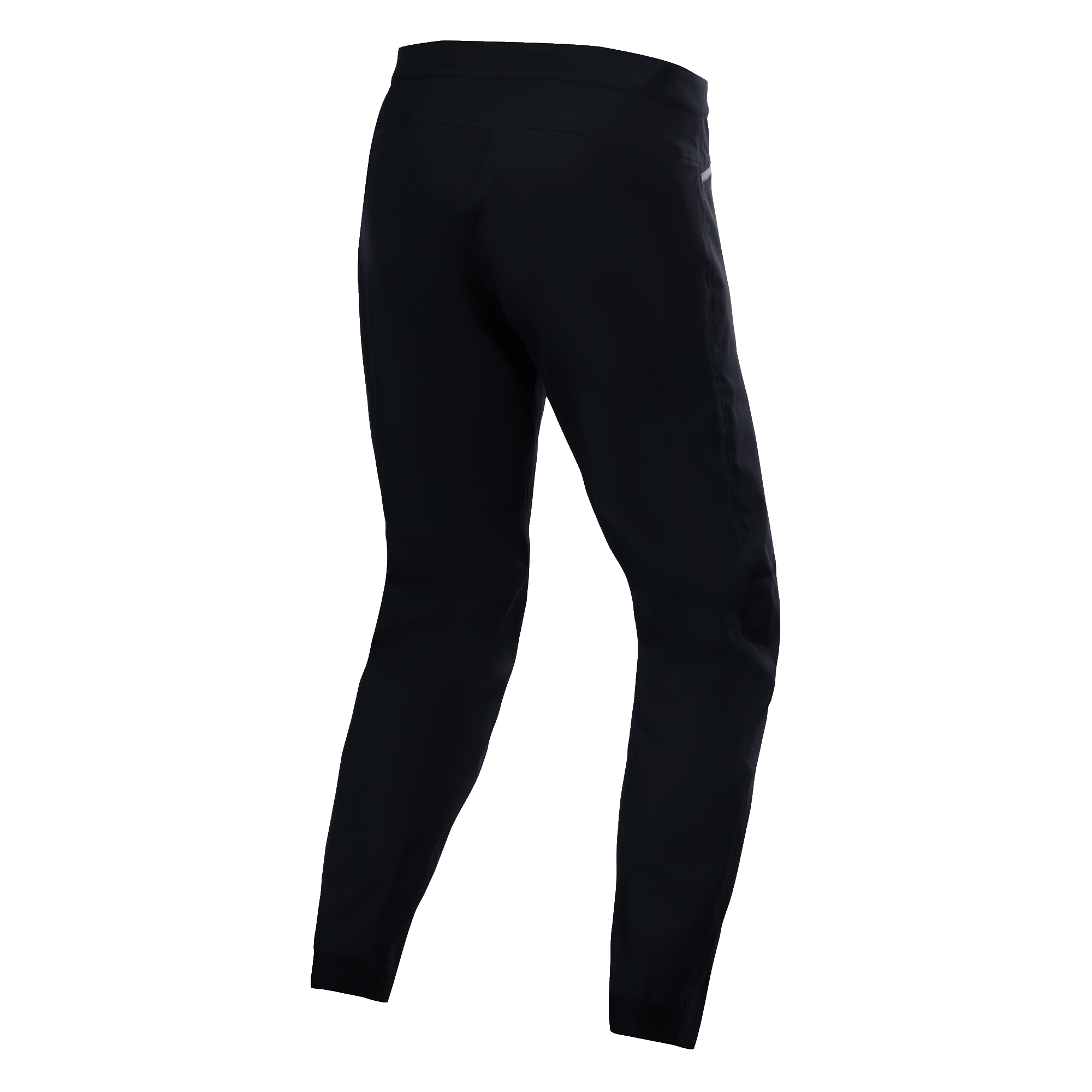 Pantaloni impermeabili Alpinestars A-Dura, nero, vista posteriore che mostra la costruzione in tessuto tecnico, pantaloni da mountain bike con grado di impermeabilità 20k, tessuto elasticizzato resistente per la guida fuoristrada in condizioni di bagnato