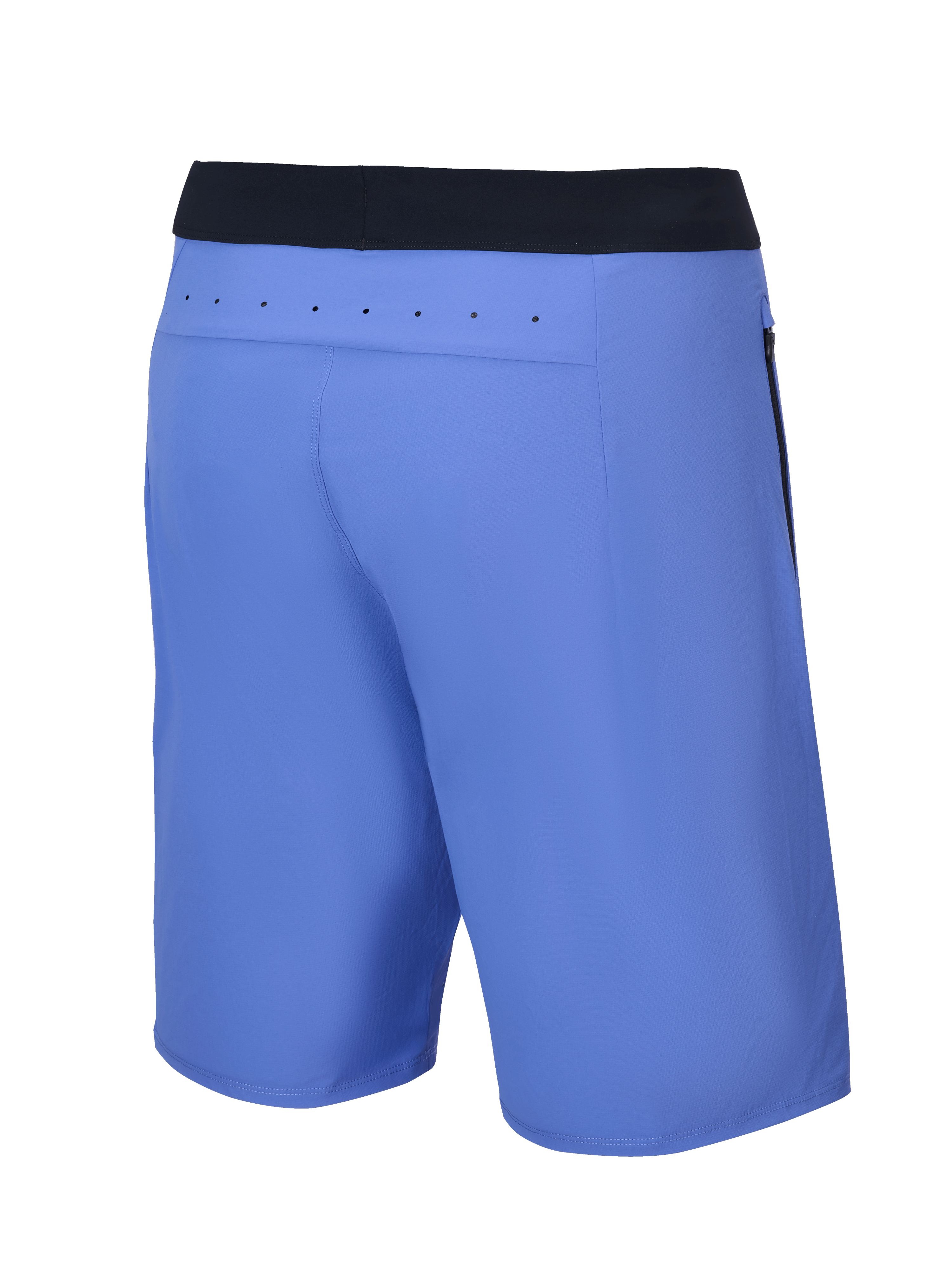 Alpinestars A-Aria Lite Shorts, pantaloncini da mountain bike, Baja Blue, vista posteriore con fascia in vita nera e fori di ventilazione tagliati al laser sul carré posteriore, vestibilità performante per il trail riding
