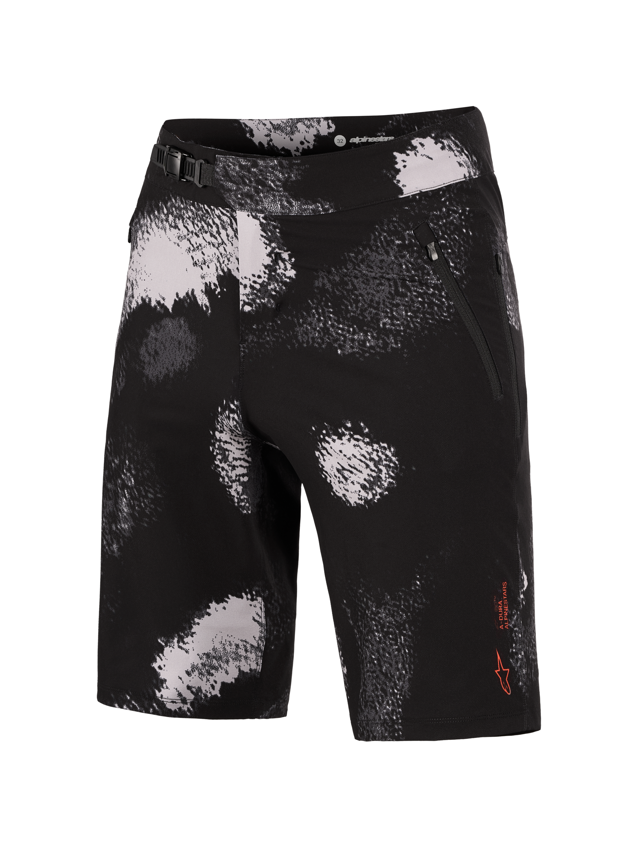 Alpinestars A-Dura Ride Pantaloncini Black Camo, shorts MTB resistenti con tessuto elasticizzato e chiusura a cricchetto.