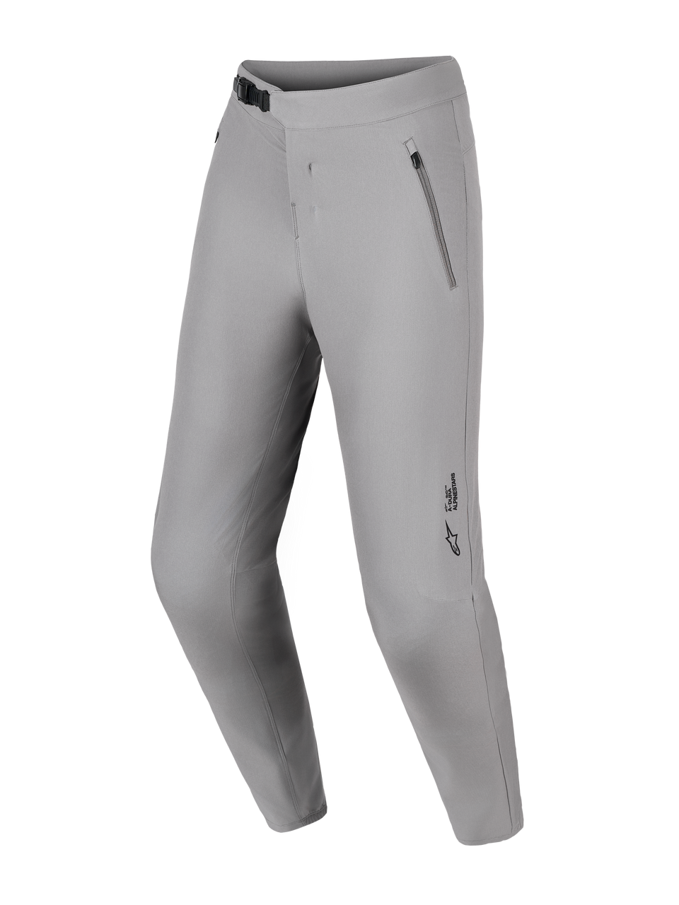 Pantaloni MTB Alpinestars A-Dura Ride grigi, con chiusura a cricchetto, tasche con zip e tessuto elasticizzato.