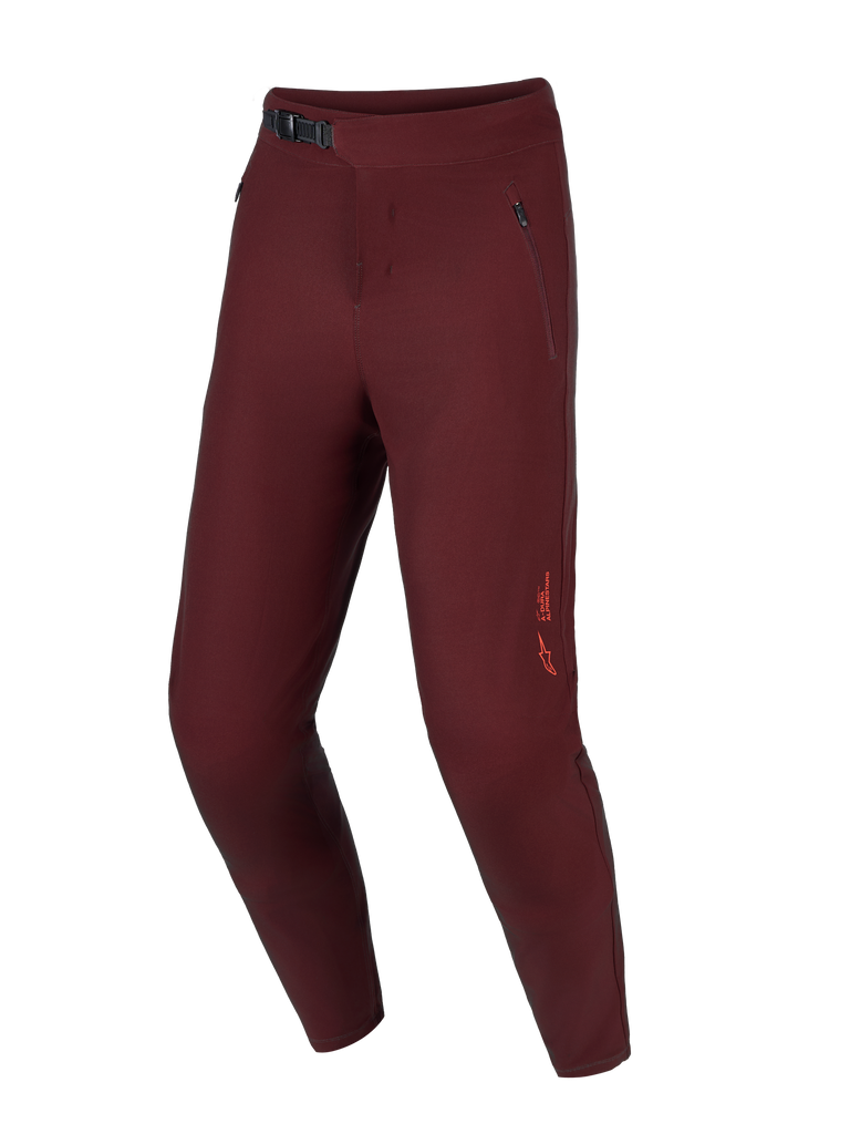 Alpinestars A-Dura Ride Pantaloni, pantaloni bordeaux da MTB con chiusura a cricchetto e tasche laterali con zip.