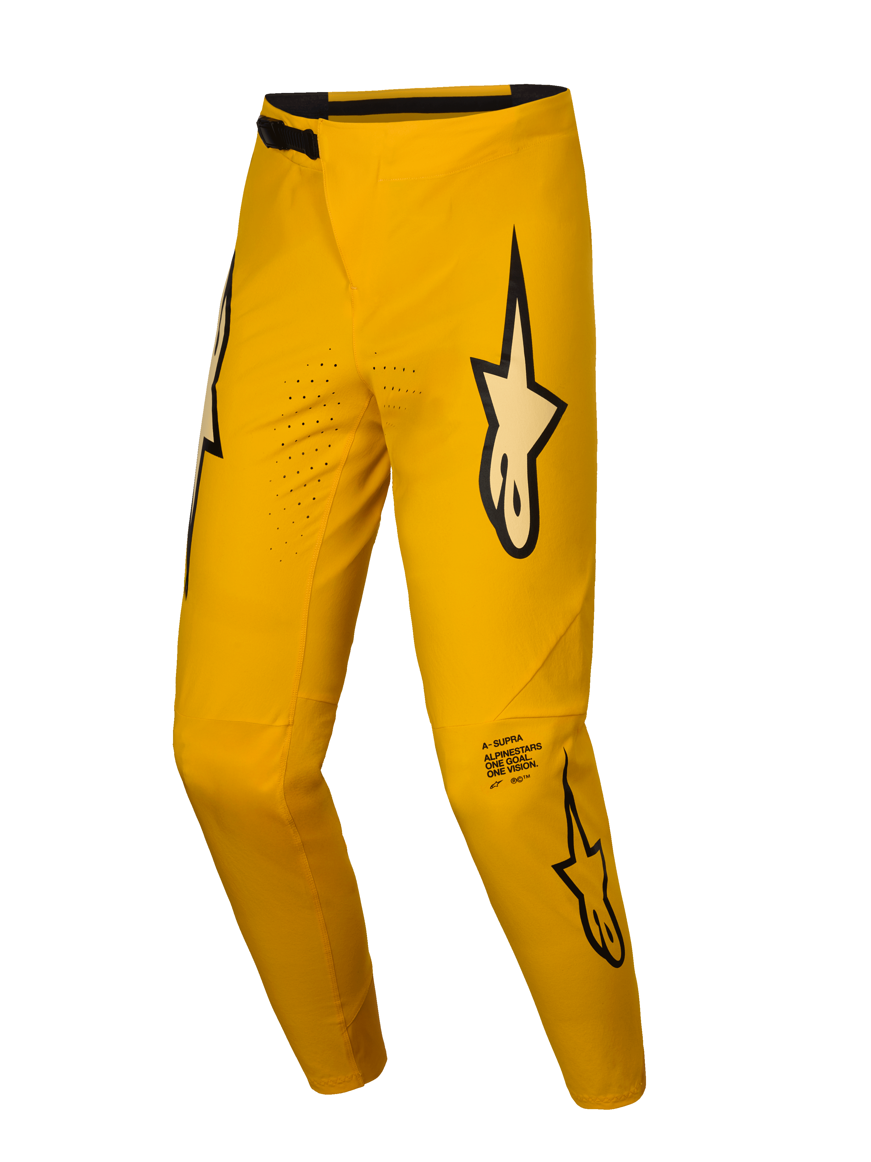 Alpinestars Pantaloni A-Supra Melt Edizione Limitata, pantaloni MTB da uomo in giallo scuro e nero, con perforazioni laser e branding distintivo