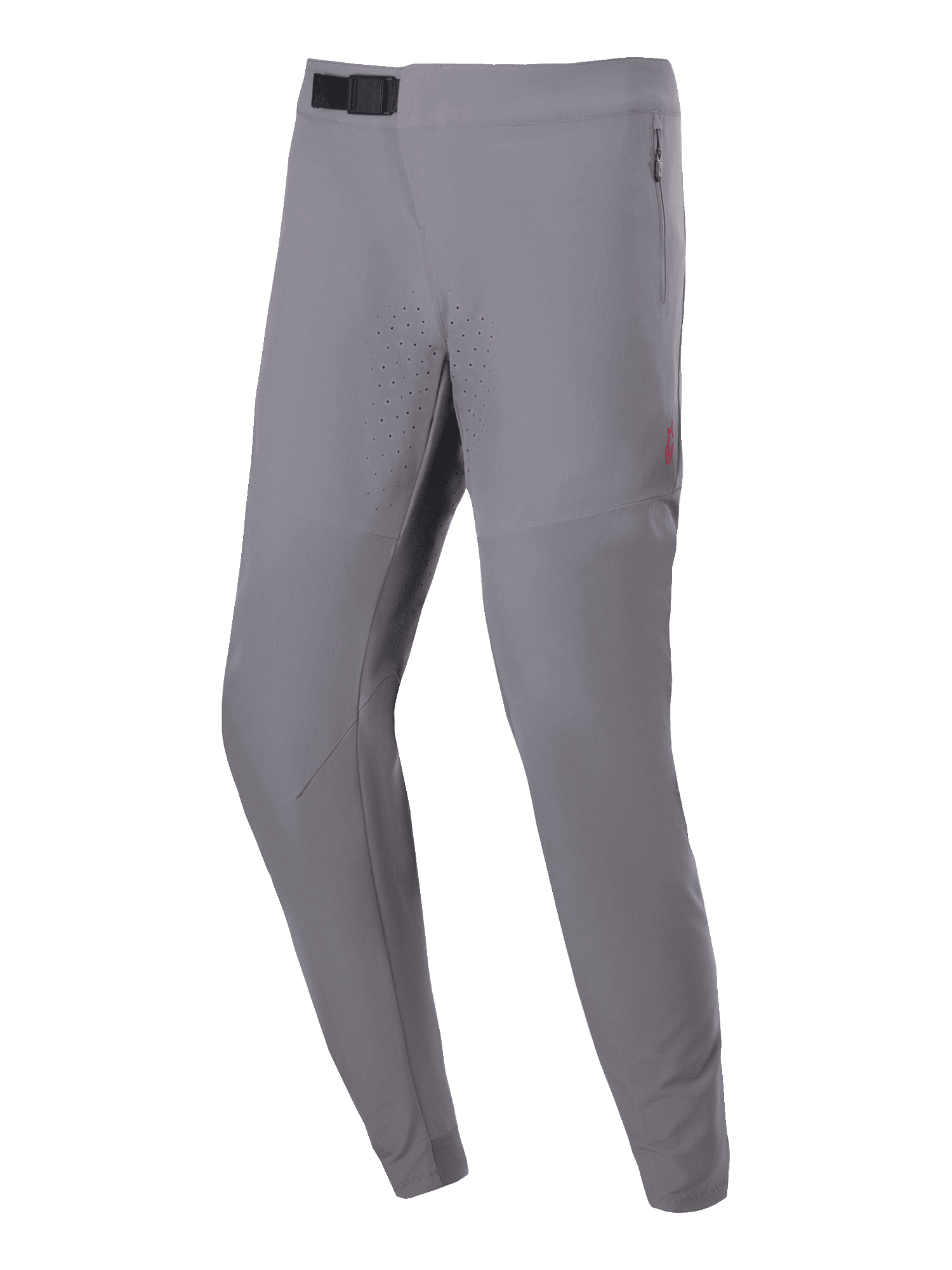 Alpinestars A-Aria Elite Pants, pantaloni da ciclismo MTB, grigio scuro, con perforazioni tagliate al laser sulle cosce, chiusura con fibbia magnetica nera in vita e tasche laterali con zip, vestibilità performante per il trail riding off-road
