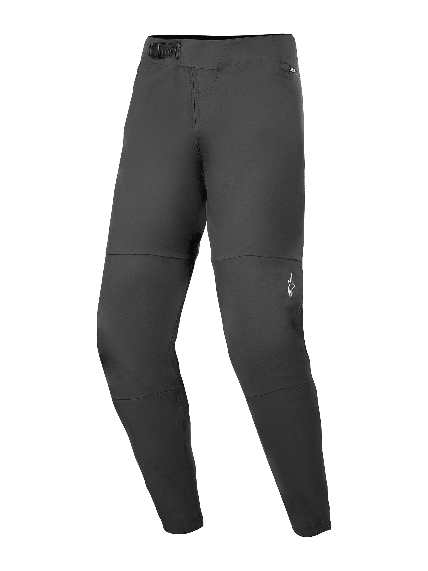 Alpinestars A-Dura Elite Pants, pantaloni da mountain bike, nero, con sistema di chiusura a cricchetto anteriore, tasche con zip foderate in rete e polsini elasticizzati, piccolo logo Alpinestars bianco sulla gamba sinistra, design in resistente tessuto Cordura per ciclismo fuoristrada.